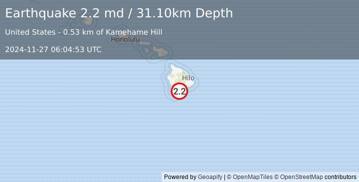 Earthquake ISLAND OF HAWAII, HAWAII (2.2 md) (2024-11-27 06:04:53 UTC)