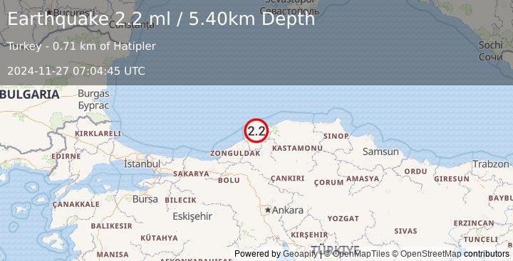 Earthquake CENTRAL TURKEY (2.2 ml) (2024-11-27 07:04:45 UTC)