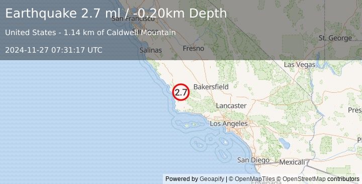 Earthquake CENTRAL CALIFORNIA (2.7 ml) (2024-11-27 07:31:17 UTC)