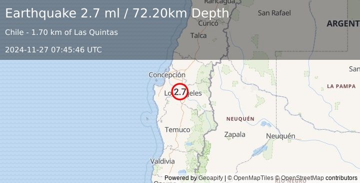 Earthquake BIO-BIO, CHILE (2.7 ml) (2024-11-27 07:45:46 UTC)