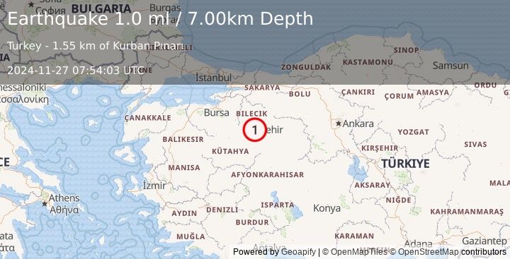 Earthquake WESTERN TURKEY (1.0 ml) (2024-11-27 07:54:03 UTC)