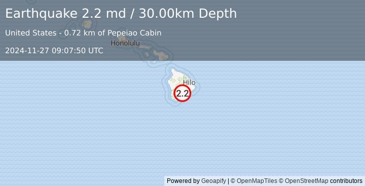 Earthquake ISLAND OF HAWAII, HAWAII (2.2 md) (2024-11-27 09:07:50 UTC)