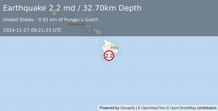 Earthquake ISLAND OF HAWAII, HAWAII (2.2 md) (2024-11-27 09:21:23 UTC)