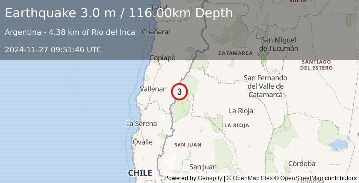 Earthquake SAN JUAN, ARGENTINA (3.0 m) (2024-11-27 09:51:46 UTC)