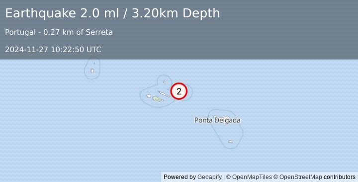 Earthquake AZORES ISLANDS, PORTUGAL (2.0 ml) (2024-11-27 10:22:50 UTC)