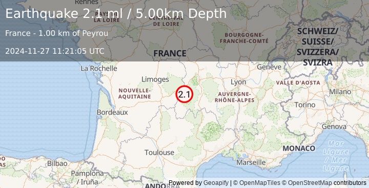 Earthquake FRANCE (2.1 ml) (2024-11-27 11:21:05 UTC)