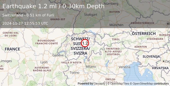 Earthquake SWITZERLAND (1.2 ml) (2024-11-27 12:55:53 UTC)