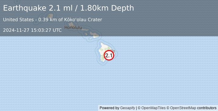 Earthquake ISLAND OF HAWAII, HAWAII (2.1 ml) (2024-11-27 15:03:27 UTC)