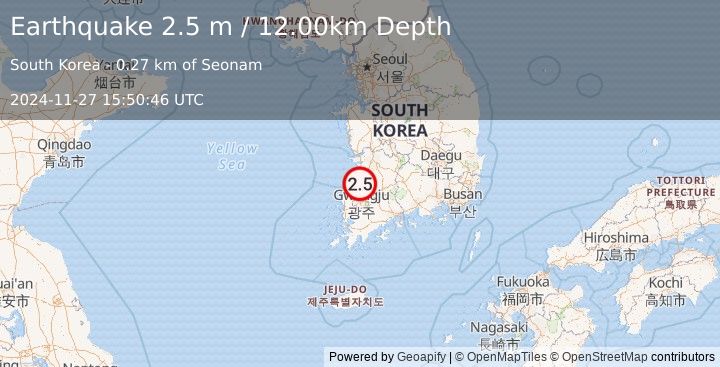 Earthquake SOUTH KOREA (2.5 m) (2024-11-27 15:50:46 UTC)