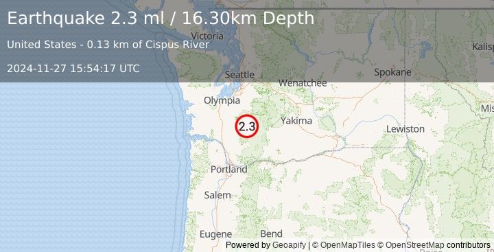 Earthquake WASHINGTON (2.3 ml) (2024-11-27 15:54:17 UTC)