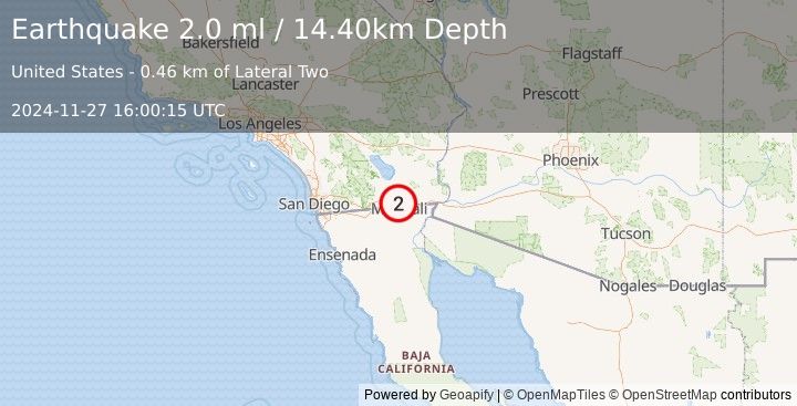 Earthquake SOUTHERN CALIFORNIA (2.0 ml) (2024-11-27 16:00:15 UTC)