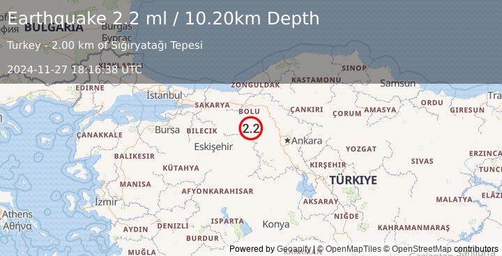 Earthquake WESTERN TURKEY (2.2 ml) (2024-11-27 18:16:38 UTC)