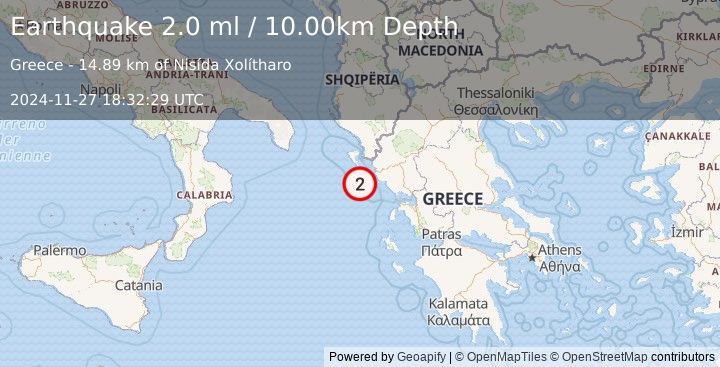 Earthquake KERKIRA REGION, GREECE (2.0 ml) (2024-11-27 18:32:29 UTC)