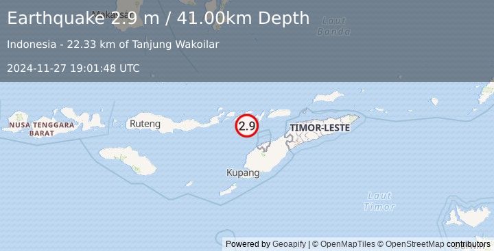 Earthquake FLORES REGION, INDONESIA (2.9 m) (2024-11-27 19:01:48 UTC)