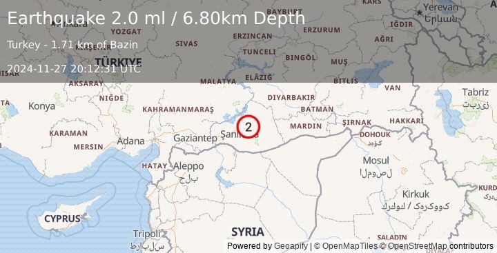 Earthquake EASTERN TURKEY (2.0 ml) (2024-11-27 20:12:31 UTC)