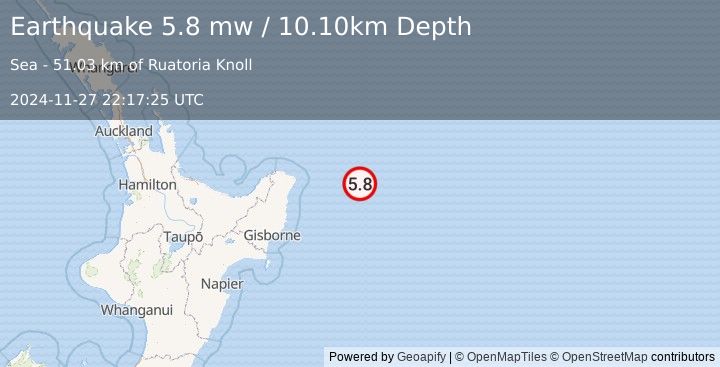 Earthquake OFF E. COAST OF N. ISLAND, N.Z. (5.8 mw) (2024-11-27 22:17:25 UTC)