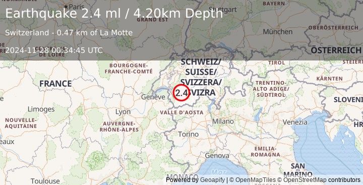 Earthquake SWITZERLAND (2.4 ml) (2024-11-28 00:34:45 UTC)