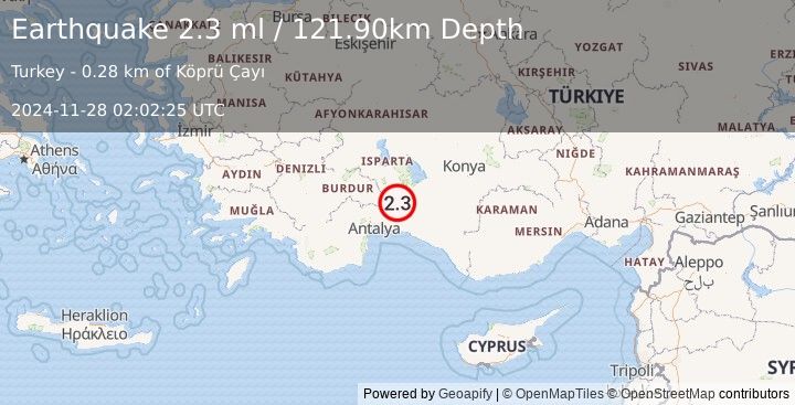 Earthquake WESTERN TURKEY (2.3 ml) (2024-11-28 02:02:25 UTC)