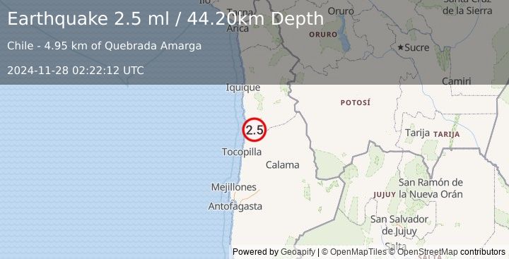 Earthquake ANTOFAGASTA, CHILE (2.5 ml) (2024-11-28 02:22:12 UTC)