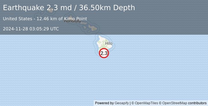 Earthquake ISLAND OF HAWAII, HAWAII (2.3 md) (2024-11-28 03:05:29 UTC)