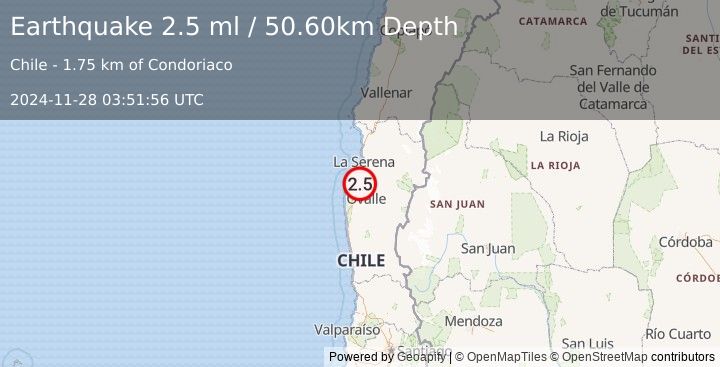 Earthquake COQUIMBO, CHILE (2.5 ml) (2024-11-28 03:51:56 UTC)