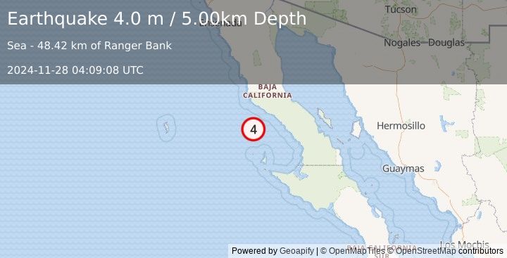 Earthquake OFFSHORE BAJA CALIFORNIA, MEXICO (4.0 m) (2024-11-28 04:09:08 UTC)