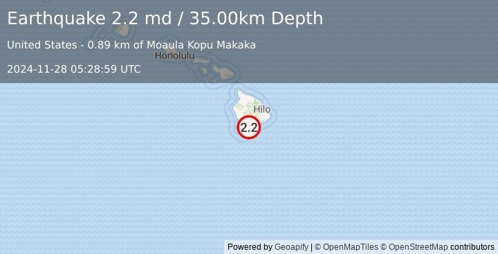 Earthquake ISLAND OF HAWAII, HAWAII (2.2 md) (2024-11-28 05:28:59 UTC)