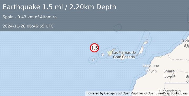 Earthquake CANARY ISLANDS, SPAIN REGION (1.5 ml) (2024-11-28 06:46:55 UTC)