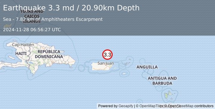 Earthquake PUERTO RICO REGION (3.3 md) (2024-11-28 06:56:27 UTC)