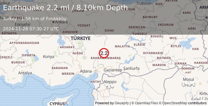 Earthquake CENTRAL TURKEY (2.2 ml) (2024-11-28 07:30:27 UTC)