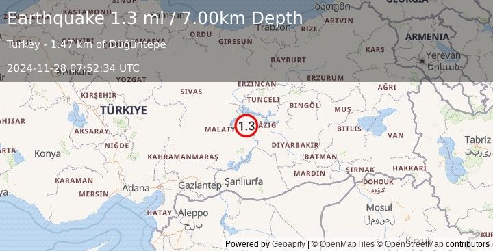 Earthquake EASTERN TURKEY (1.3 ml) (2024-11-28 07:52:34 UTC)