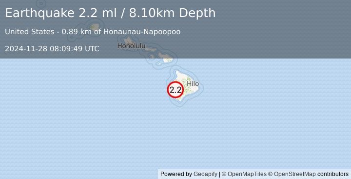 Earthquake ISLAND OF HAWAII, HAWAII (2.2 ml) (2024-11-28 08:09:49 UTC)