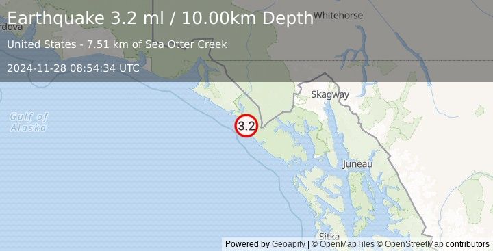 Earthquake SOUTHEASTERN ALASKA (3.2 ml) (2024-11-28 08:54:34 UTC)