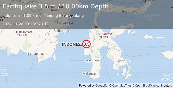 Earthquake SULAWESI, INDONESIA (3.5 m) (2024-11-28 09:23:27 UTC)