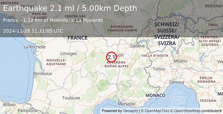 Earthquake FRANCE (2.1 ml) (2024-11-28 11:21:05 UTC)