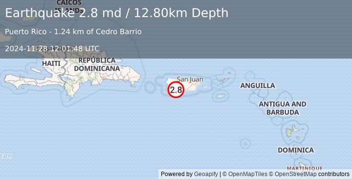 Earthquake PUERTO RICO (2.8 md) (2024-11-28 12:01:48 UTC)