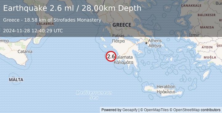 Earthquake SOUTHERN GREECE (2.6 ml) (2024-11-28 12:40:29 UTC)