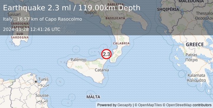 Earthquake SICILY, ITALY (2.3 ml) (2024-11-28 12:41:26 UTC)