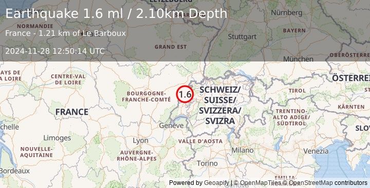 Earthquake FRANCE (1.6 ml) (2024-11-28 12:50:14 UTC)