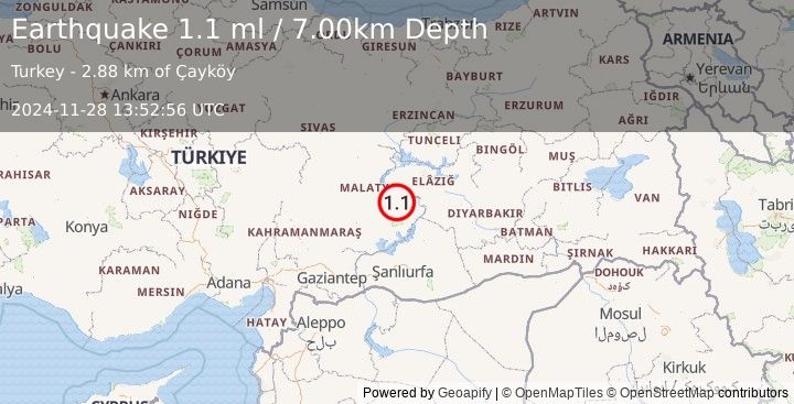 Earthquake EASTERN TURKEY (1.1 ml) (2024-11-28 13:52:56 UTC)