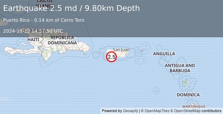 Earthquake PUERTO RICO REGION (2.5 md) (2024-11-28 14:57:50 UTC)