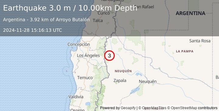 Earthquake NEUQUEN, ARGENTINA (3.0 m) (2024-11-28 15:16:13 UTC)