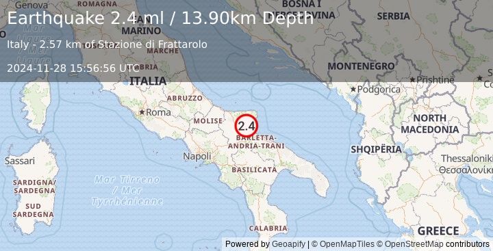 Earthquake SOUTHERN ITALY (2.4 ml) (2024-11-28 15:56:56 UTC)