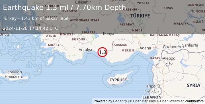 Earthquake CENTRAL TURKEY (1.3 ml) (2024-11-28 17:14:42 UTC)