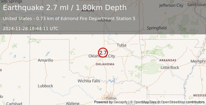 Earthquake OKLAHOMA (2.7 ml) (2024-11-28 18:44:11 UTC)