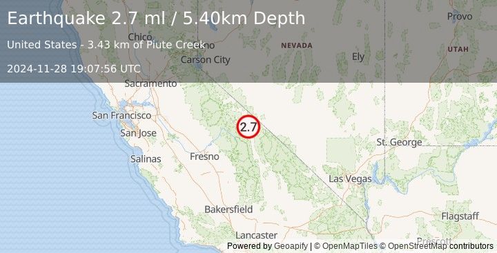 Earthquake CENTRAL CALIFORNIA (2.7 ml) (2024-11-28 19:07:56 UTC)