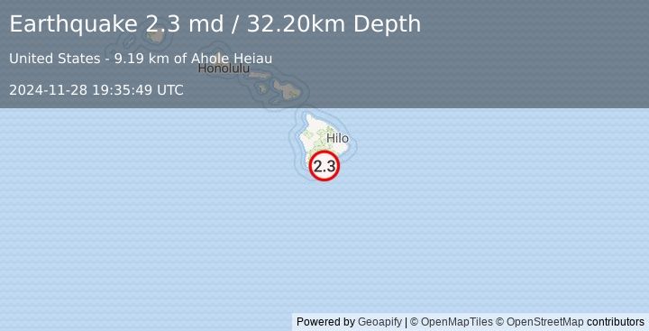 Earthquake ISLAND OF HAWAII, HAWAII (2.3 md) (2024-11-28 19:35:49 UTC)