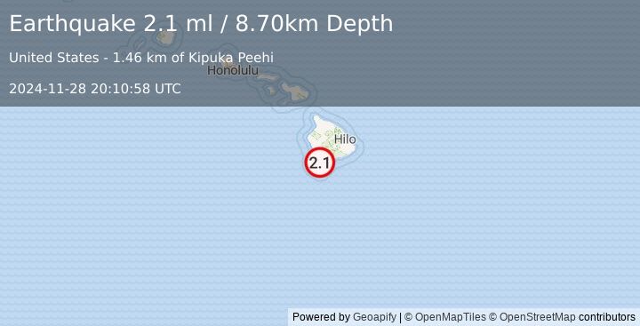 Earthquake ISLAND OF HAWAII, HAWAII (2.1 ml) (2024-11-28 20:10:58 UTC)