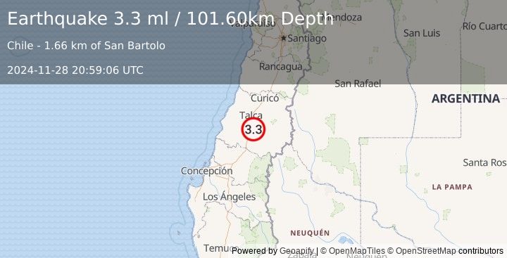 Earthquake MAULE, CHILE (3.3 ml) (2024-11-28 20:59:06 UTC)