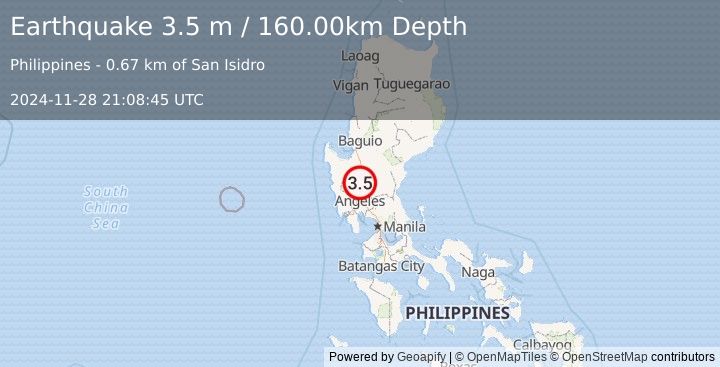 Earthquake LUZON, PHILIPPINES (3.5 m) (2024-11-28 21:08:45 UTC)